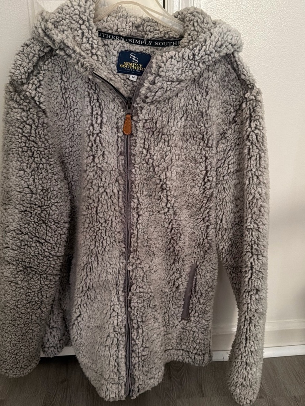 Simply Southern Light Gray Teddy Sherpa Zip Hoodie